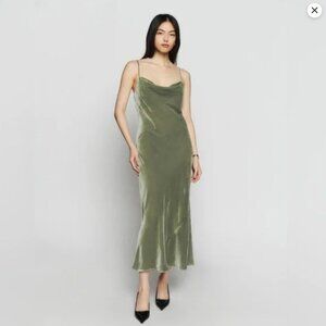 Reformation Salamanca Velvet Dress Artichoke Green 4